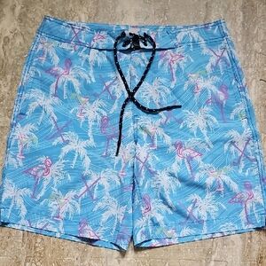 Surfside Supply Light Blue Flamingo & Palm Board Shorts